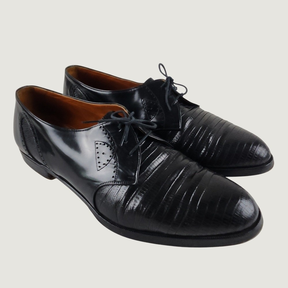 Davanzati Lizard Skin Oxfords Dress Shoes 12D Black Italian Handmade Luxury